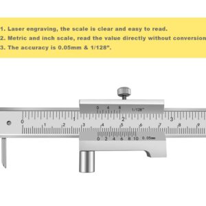 ZLKSKER Parallel Crossed Caliper 0-20cm (0-8 inch) with 2 Carbide Scriber/Needle, Stainless Steel Vernier Calipers, Marking Gauge, Marking Tool