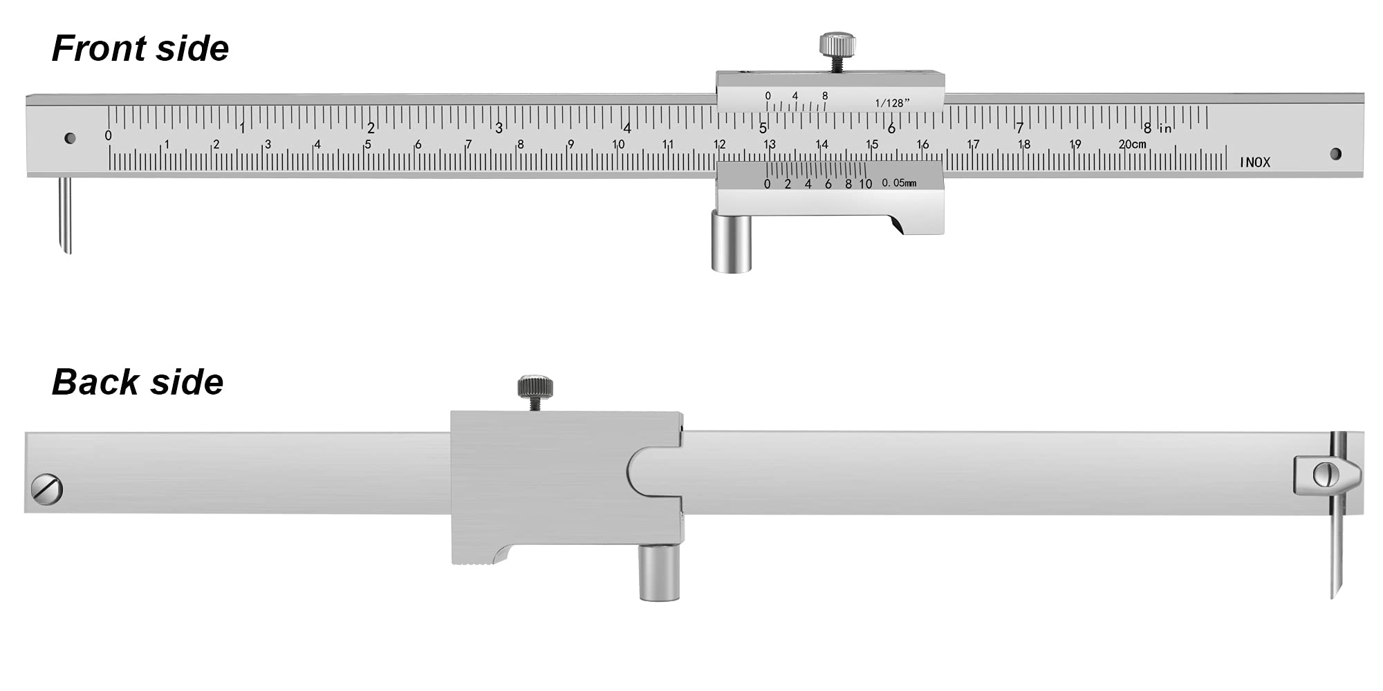 ZLKSKER Parallel Crossed Caliper 0-20cm (0-8 inch) with 2 Carbide Scriber/Needle, Stainless Steel Vernier Calipers, Marking Gauge, Marking Tool