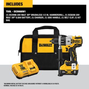 DEWALT 20V MAX XR Hammer Drill/Driver Combination Kit with Power Detect Tool Technology, 1/2 Inch, Battery and Charger Included (DCD998W1)