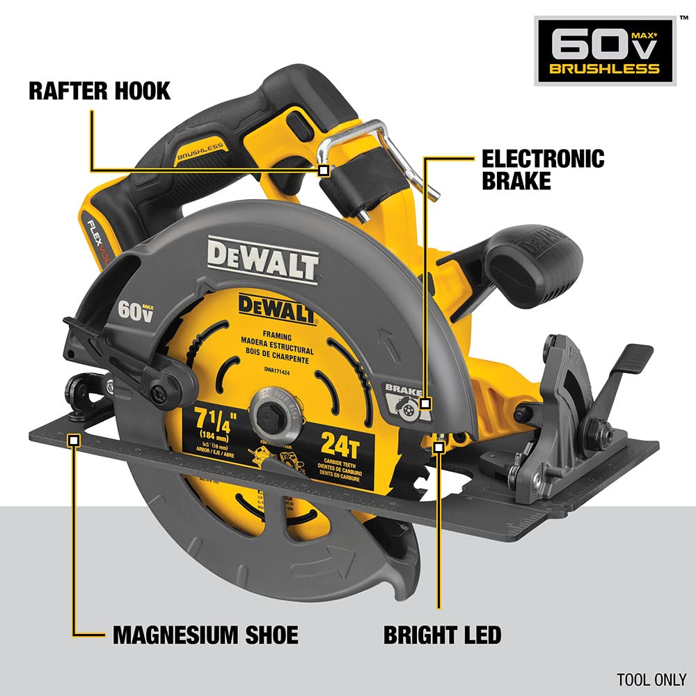 DEWALT FLEXVOLT 60V MAX* Circular Saw with Brake, 7-1/4-Inch, Tool Only (DCS578B)