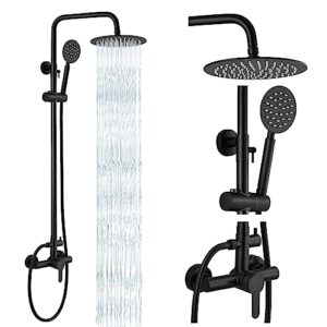 gotonovo sus304 outdoor shower fixture system combo faucet set single handle high pressure hand spray wall mount 2 dual function matte black rainfall shower fixture