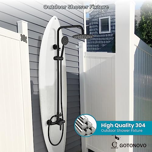 gotonovo SUS304 Outdoor Shower Fixture System Combo Faucet Set Single Handle High Pressure Hand Spray Wall Mount 2 Dual Function Matte Black Rainfall Shower Fixture