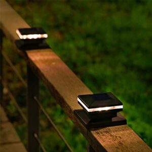 MAGGIFT 15 Lumen Solar Post Lights, Outdoor Post Cap Light for Fence Deck or Patio, Solar Powered Caps, Warm White LED Lighting, Lamp Fits 4x4 or 6x6 Wooden Posts (2 Pack, Black)
