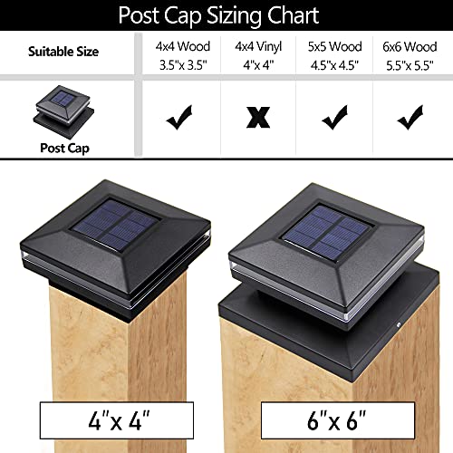 MAGGIFT 15 Lumen Solar Post Lights, Outdoor Post Cap Light for Fence Deck or Patio, Solar Powered Caps, Warm White LED Lighting, Lamp Fits 4x4 or 6x6 Wooden Posts (2 Pack, Black)