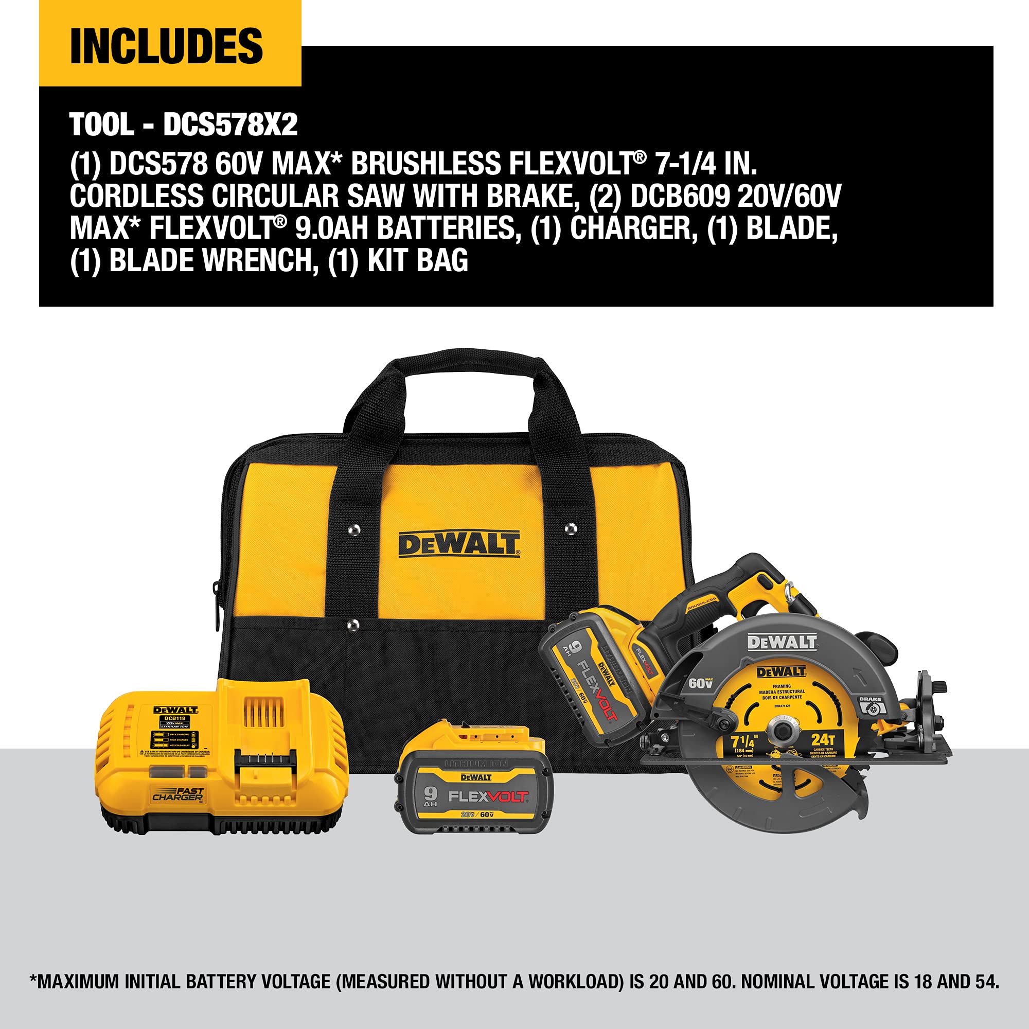 DEWALT FLEXVOLT 60V MAX* Circular Saw with Brake Kit, 7-1/4-Inch (DCS578X2)