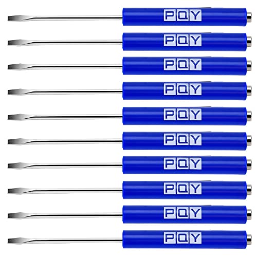 PQY 10pcs Mini Tops And Pocket Clips Pocket Screwdriver Strong Magnetic Slotted Screwdriver Blue