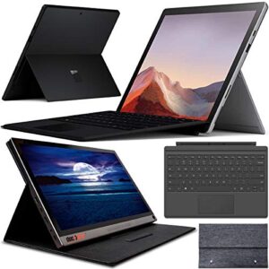 microsoft surface pro 7 qwv-00007 12.3" touch screen intel core i5 gen10 8gb memory 256gb ssd kit dual 2 monitor office bundle + type cover keyboard + deco gear 15.6" portable ips touchscreen monitor