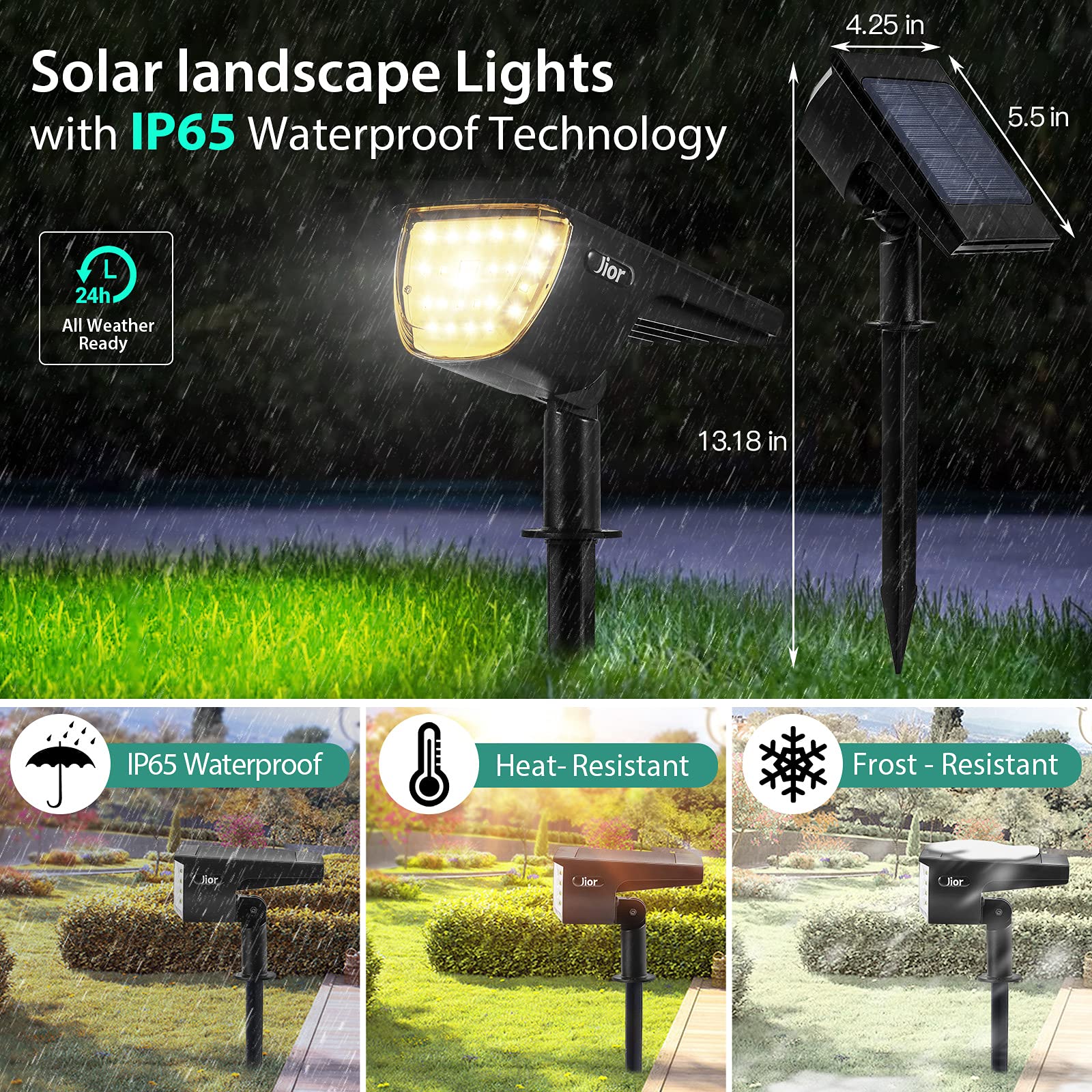 Jior Solar Landscape SpotLights Outdoor 32 LED IP65 Waterproof Solar Powered Wall Lights 2-in-1 Adjustable Lights for Garden Yard Driveway Walkway Pool Patio 4 Pack (Cold White)