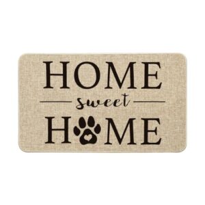 artoid mode home sweet home cute dog paw footprints plum print decorative doormat, pet dog cat low-profile floor mat switch mat for indoor outdoor 17 x 29 inch