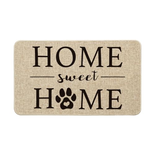 Artoid Mode Home Sweet Home Cute Dog Paw Footprints Plum Print Decorative Doormat, Pet Dog Cat Low-Profile Floor Mat Switch Mat for Indoor Outdoor 17 x 29 Inch
