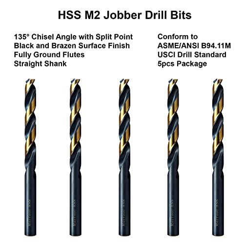 MAXTOOL Letter N 5pcs Identical Jobber Length Drills Dia 0.302" HSS M2 Twist Drill Bits Fully Ground Black-Bronze Straight Shank Drills; JBL02H10RNP5