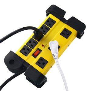 CCCEI Heavy Duty Power Strip Surge Protector for Appliances, 8 Outlet Workshop Power Strip with 1200 Joules Surge, Metal Power Strip with 6FT Extension Cord and Wide Spaced, Yellow
