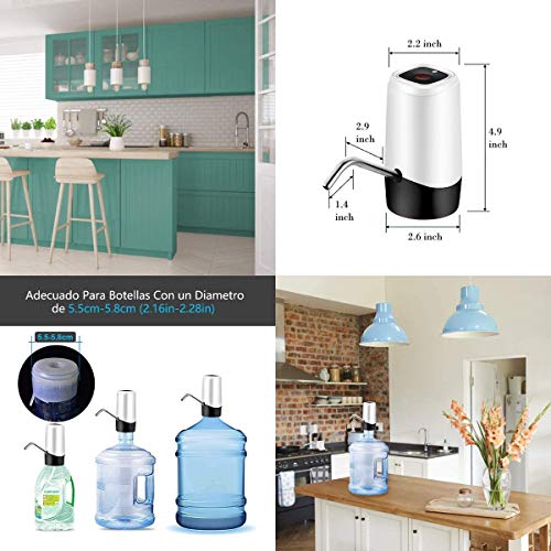 Water Bottle Pump, YOMYM Water Bottle Dispenser USB Charging Portable Electric Water Pump for 5 Gallon Bottle White