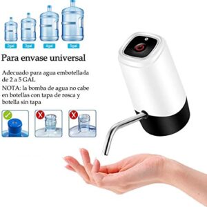Water Bottle Pump, YOMYM Water Bottle Dispenser USB Charging Portable Electric Water Pump for 5 Gallon Bottle White