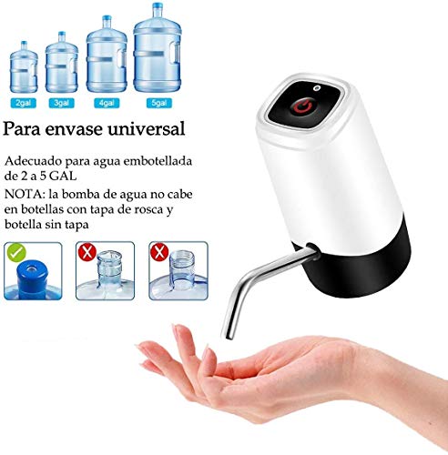 Water Bottle Pump, YOMYM Water Bottle Dispenser USB Charging Portable Electric Water Pump for 5 Gallon Bottle White