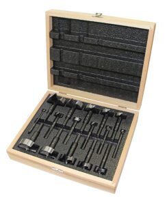 fisch fsa-367208 16 piece black shark forstner drill bit set custom wooden box includes bits from 1/4-inch up to 2-1/8-inch diameter forged steel made in austria