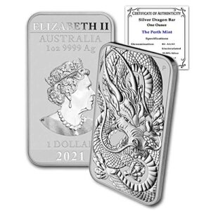 2018 - Present (Random Year) P Lot of (10) 1 oz Silver Bars Australia Perth Mint Dragon Series Rectangular Coins Brilliant Uncirculated with Certificates of Authenticity $1 BU