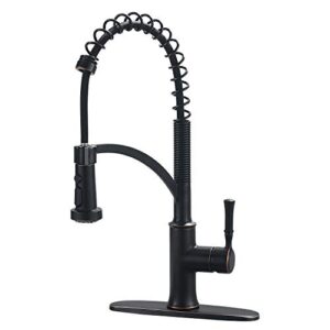 guukar bronze kitchen faucet with pull down sprayer, oil rubbed bronze single handle high arc commercial farmhouse kitchen sink faucet with deck plate