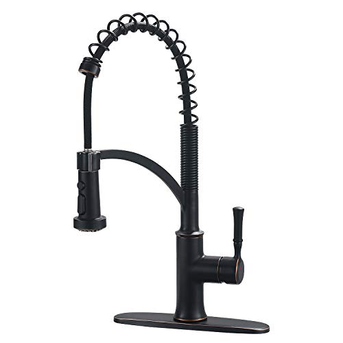 GUUKAR Bronze Kitchen Faucet with Pull Down Sprayer, Oil Rubbed Bronze Single Handle High Arc Commercial Farmhouse Kitchen Sink Faucet with Deck Plate