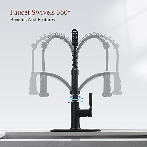 GUUKAR Bronze Kitchen Faucet with Pull Down Sprayer, Oil Rubbed Bronze Single Handle High Arc Commercial Farmhouse Kitchen Sink Faucet with Deck Plate