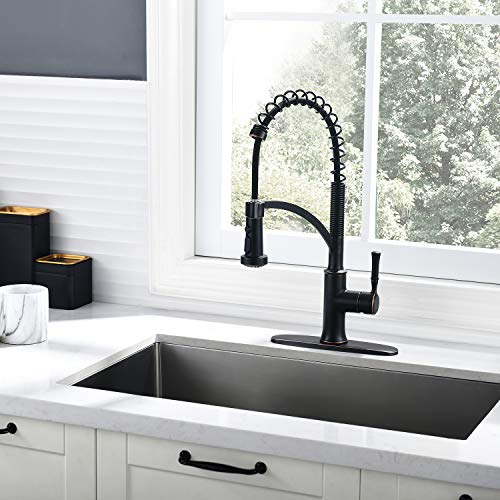 GUUKAR Bronze Kitchen Faucet with Pull Down Sprayer, Oil Rubbed Bronze Single Handle High Arc Commercial Farmhouse Kitchen Sink Faucet with Deck Plate