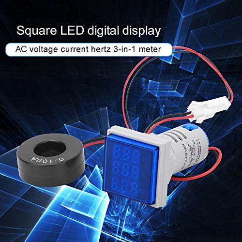 AC Voltage Current Display Meter, AC 60-500V 0-100A 20-75 Hz Frequency Meter Multifunction Power Energy Panel Meter LCD Digital Display Ammeter Voltmeter(Blue)