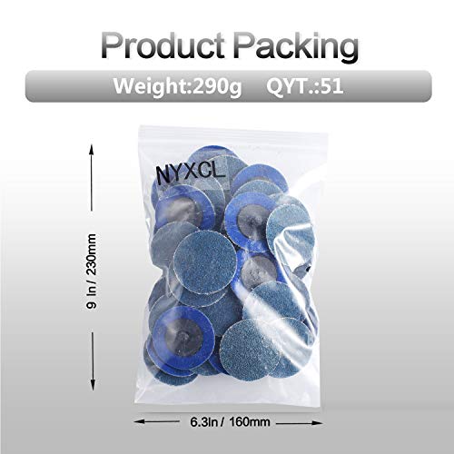 NYXCL Miroku 50Pcs P36 2-inch Quick Change Discs Set, Zirconia Sanding Discs with 1/4" Holder, for Die Grinder Surface Prep Strip Grind Polish Finish Burr Rust Paint Removal