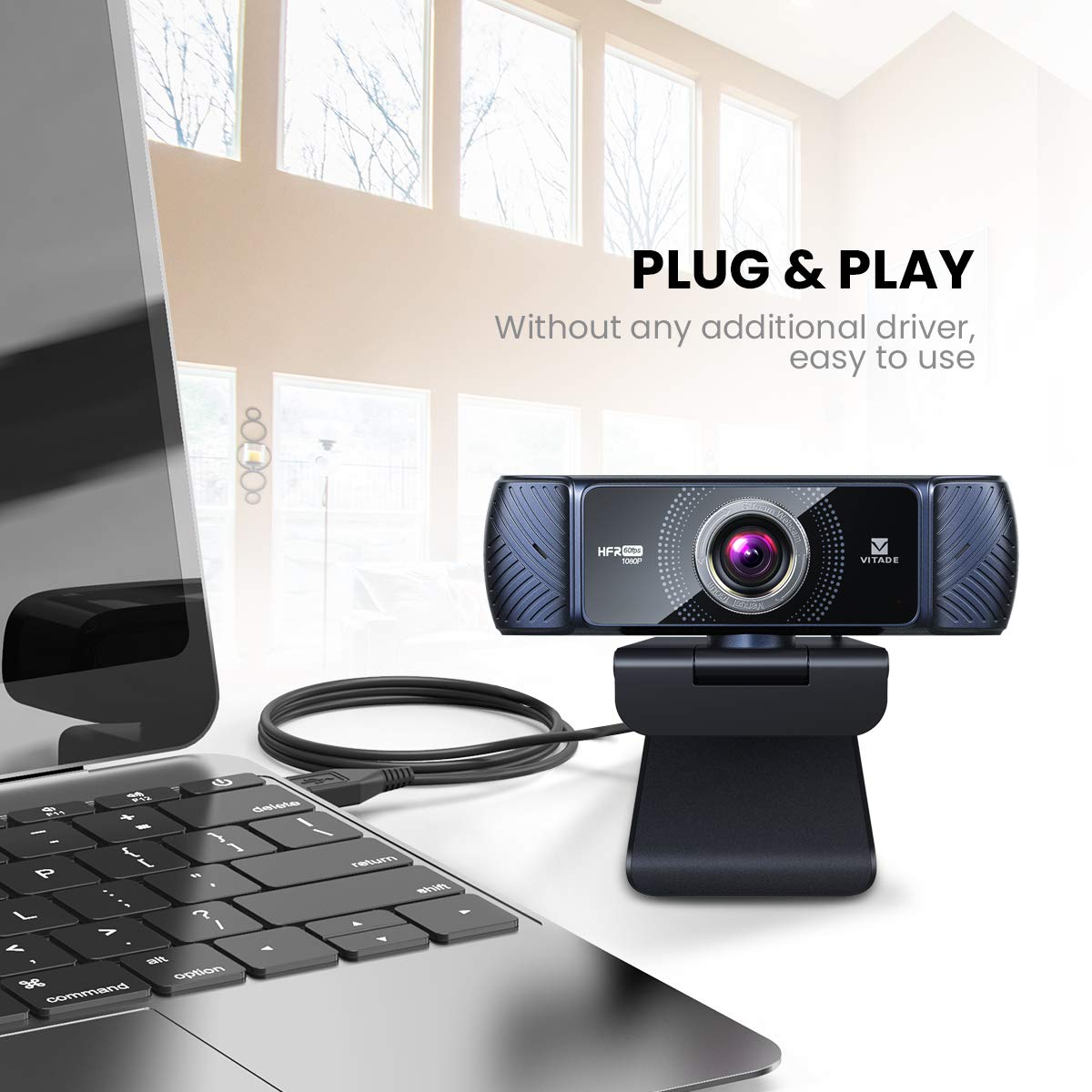 VITADE Webcam 1080P 60fps with Microphone for Streaming, 682H Pro HD USB Computer Web Camera Video Cam for Gaming Conferencing Mac Windows Desktop PC Laptop Xbox Skype OBS Twitch YouTube Xsplit