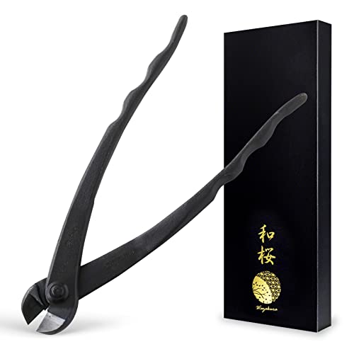 Wazakura Hanafubuki Hand Forged Bonsai Tree Wire Cutter MADE IN JAPAN 7.7inch (195mm), Japanese Garden Tool, Rounded Ends - Black