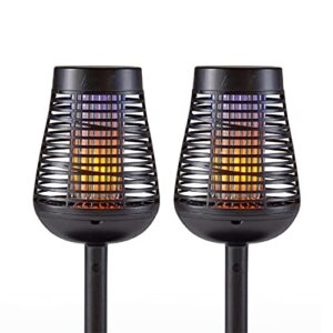 pic solar insect killer torch (dfst), bug zapper and flame accent light, kills bugs on contact - twin pack