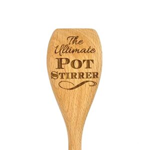 ultimate pot stirrer wooden spoon, sturdy wooden cooking utensil, funny stirring the pot gag gift for mom, dad, grandma, grandpa, personalized engraved gift, stir the pot, wooden cooking spoon