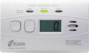 kidde carbon monoxide detector with 10-year battery, digital display, 3 leds, replacement indicator, peak level memory
