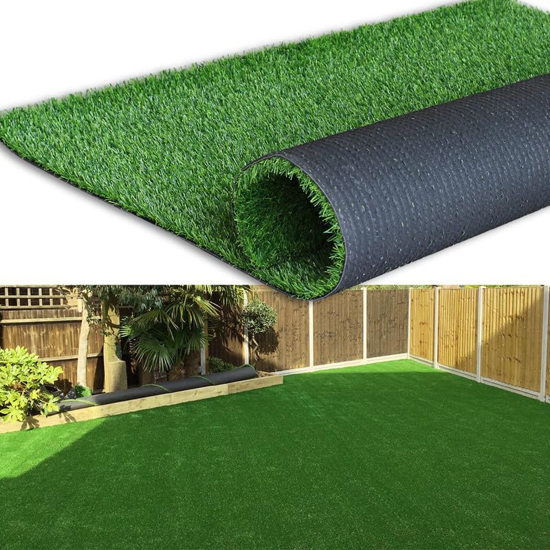 0.7 inch Green Artificial Grass 4FTX6FT, Fake Faux Grass Turf Mat, Indoor Outdoor Garden Dogs Pet Synthetic Grass Carpet Doormat, Rubber Backed with Drainage Holes