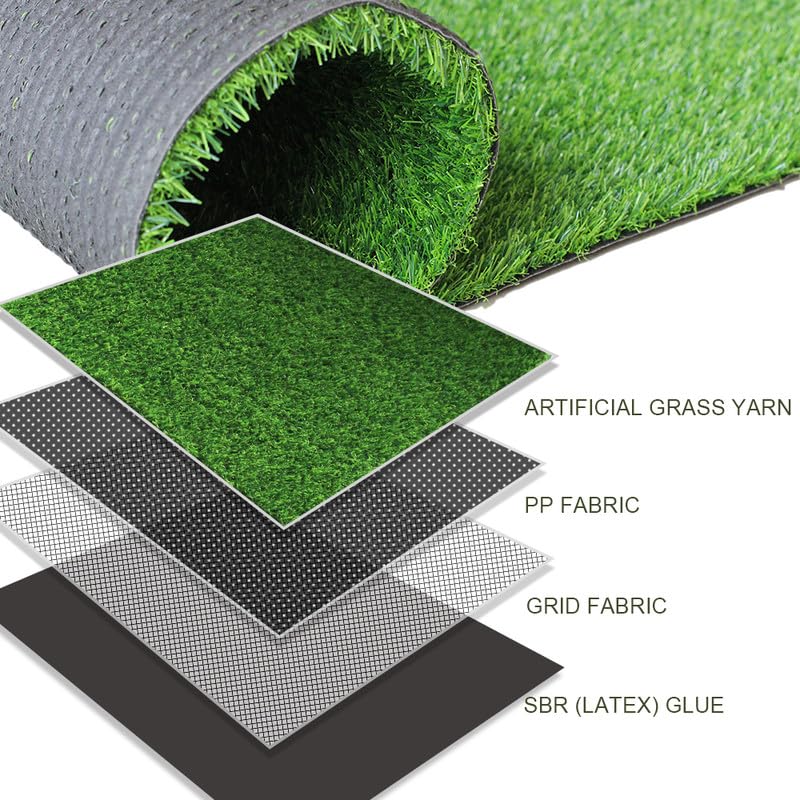 0.7 inch Green Artificial Grass 4FTX6FT, Fake Faux Grass Turf Mat, Indoor Outdoor Garden Dogs Pet Synthetic Grass Carpet Doormat, Rubber Backed with Drainage Holes