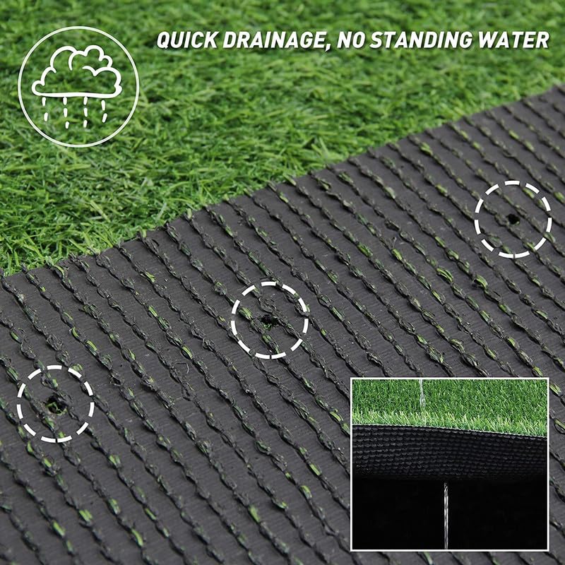 0.7 inch Green Artificial Grass 4FTX6FT, Fake Faux Grass Turf Mat, Indoor Outdoor Garden Dogs Pet Synthetic Grass Carpet Doormat, Rubber Backed with Drainage Holes