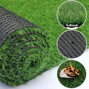 0.7 inch Green Artificial Grass 4FTX6FT, Fake Faux Grass Turf Mat, Indoor Outdoor Garden Dogs Pet Synthetic Grass Carpet Doormat, Rubber Backed with Drainage Holes