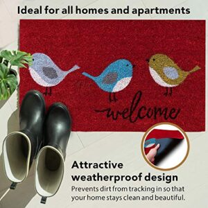 Bonletti Coir Door Mat with Attractive Bird Design for Outdoor Entrance - Cute 18"X30" Three Birds Doormat