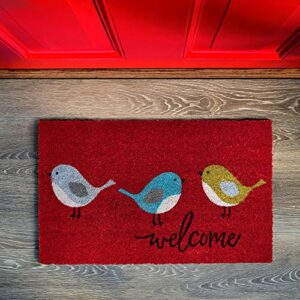 Bonletti Coir Door Mat with Attractive Bird Design for Outdoor Entrance - Cute 18"X30" Three Birds Doormat