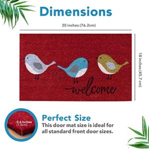 Bonletti Coir Door Mat with Attractive Bird Design for Outdoor Entrance - Cute 18"X30" Three Birds Doormat