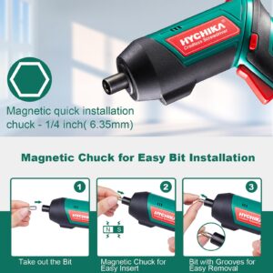 Cordless Screwdriver 6 N.m, HYCHIKA 4V 2000mAh Electric Screwdriver Gun, Adjustable 2 Position Handles, Front LED, DC Charging, 20pcs Accessories