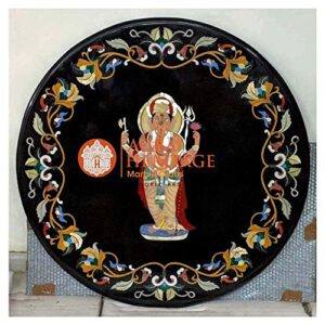 black marble round 36" outdoor dining table top multi inlay floral ganesha religious design center decor