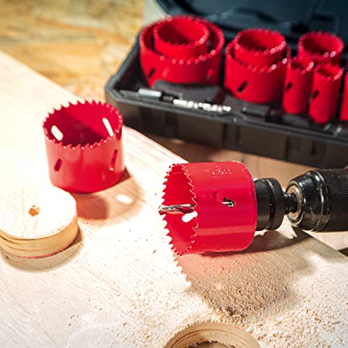 Bi-Metal Hole Saw Kit, HYCHIKA 17 Pcs High Speed Steel 3/4" to 2-1/2" Hole Saw Set in Case with Mandrels, Hole Saw Bit, Hole Saw for Thin Metal, Hard Wood, Drilling PVC Board, and Plastic Plate