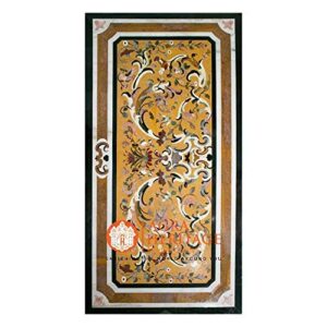 black marble dining outdoor table top marquetry inlay handicraft design living restaurant decor | 60"x36" inches