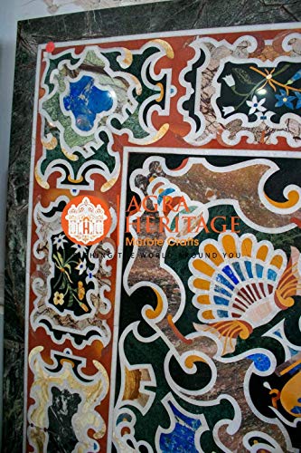 Side Dining 48" Marble Table Top Handicraft Pietra Dura Inlay Elegant Design Wedding Housewarming Gift