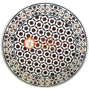 white 47" marble round dining table top stunning inlay handmade marquetry arts outdoor furniture
