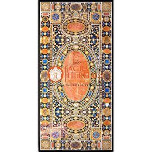marble top large conference 95"x48" dining table italian inlay pietra dura furniture decor