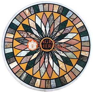 marble round dining table top handicraft inlay geometric design center furniutre hallway decor | 41" inches
