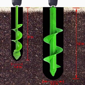 Garden Auger Spiral Drill Bit for Planting, Bulb Planter Tool Drill, Auger Post Hole Digger, Used to Dirt/Hard Soil/Clay for 3/8" Hex Driver Drill, 2 Sizes of 12 in x 3.2 in and 9 in x 1.6 in