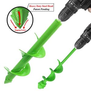 Garden Auger Spiral Drill Bit for Planting, Bulb Planter Tool Drill, Auger Post Hole Digger, Used to Dirt/Hard Soil/Clay for 3/8" Hex Driver Drill, 2 Sizes of 12 in x 3.2 in and 9 in x 1.6 in