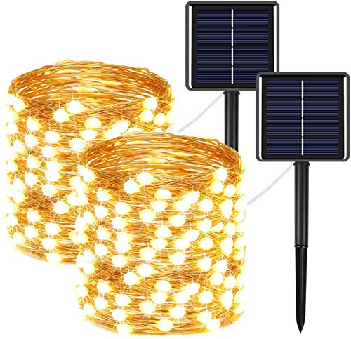 YIQU 2-Pack Each 72FT 200 LED Solar String Lights Outdoor, Waterproof Solar Outdoor Lights (Upgraded Brighter LED Beads), 8 Modes Solar Fairy Lights for Garden Xmas Tree Patio Party (Warm White)